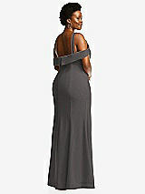 Rear View Thumbnail - Caviar Gray One-Shoulder Draped Cuff Maxi Dress with Front Slit
