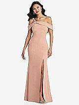 Alt View 1 Thumbnail - Pale Peach One-Shoulder Draped Cuff Maxi Dress with Front Slit