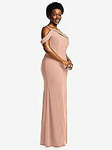 Side View Thumbnail - Pale Peach One-Shoulder Draped Cuff Maxi Dress with Front Slit