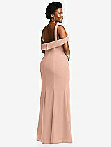 Rear View Thumbnail - Pale Peach One-Shoulder Draped Cuff Maxi Dress with Front Slit