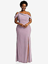 Front View Thumbnail - Suede Rose One-Shoulder Draped Cuff Maxi Dress with Front Slit