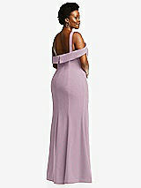 Rear View Thumbnail - Suede Rose One-Shoulder Draped Cuff Maxi Dress with Front Slit