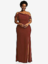 Front View Thumbnail - Auburn Moon One-Shoulder Draped Cuff Maxi Dress with Front Slit