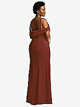 Rear View Thumbnail - Auburn Moon One-Shoulder Draped Cuff Maxi Dress with Front Slit