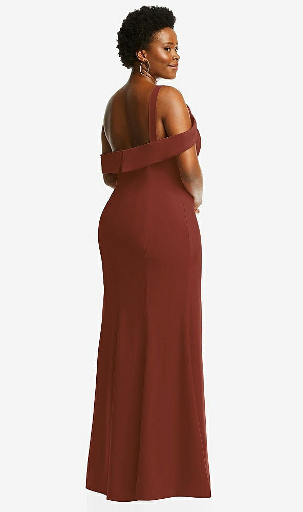 Back View - Auburn Moon One-Shoulder Draped Cuff Maxi Dress with Front Slit