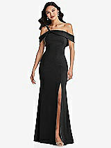 Alt View 1 Thumbnail - Black One-Shoulder Draped Cuff Maxi Dress with Front Slit