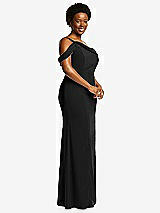 Side View Thumbnail - Black One-Shoulder Draped Cuff Maxi Dress with Front Slit