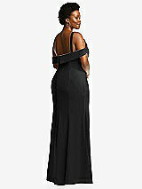 Rear View Thumbnail - Black One-Shoulder Draped Cuff Maxi Dress with Front Slit