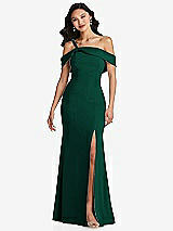Alt View 1 Thumbnail - Hunter Green One-Shoulder Draped Cuff Maxi Dress with Front Slit