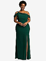 Front View Thumbnail - Hunter Green One-Shoulder Draped Cuff Maxi Dress with Front Slit