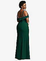 Rear View Thumbnail - Hunter Green One-Shoulder Draped Cuff Maxi Dress with Front Slit