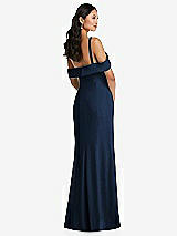 Alt View 3 Thumbnail - Midnight Navy One-Shoulder Draped Cuff Maxi Dress with Front Slit