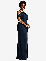 Side View Thumbnail - Midnight Navy One-Shoulder Draped Cuff Maxi Dress with Front Slit