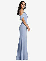 Alt View 2 Thumbnail - Sky Blue One-Shoulder Draped Cuff Maxi Dress with Front Slit