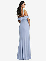Alt View 3 Thumbnail - Sky Blue One-Shoulder Draped Cuff Maxi Dress with Front Slit