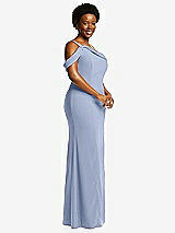 Side View Thumbnail - Sky Blue One-Shoulder Draped Cuff Maxi Dress with Front Slit