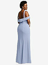 Rear View Thumbnail - Sky Blue One-Shoulder Draped Cuff Maxi Dress with Front Slit