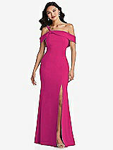 Alt View 1 Thumbnail - Think Pink One-Shoulder Draped Cuff Maxi Dress with Front Slit