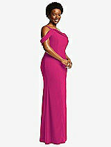 Side View Thumbnail - Think Pink One-Shoulder Draped Cuff Maxi Dress with Front Slit