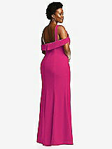 Rear View Thumbnail - Think Pink One-Shoulder Draped Cuff Maxi Dress with Front Slit
