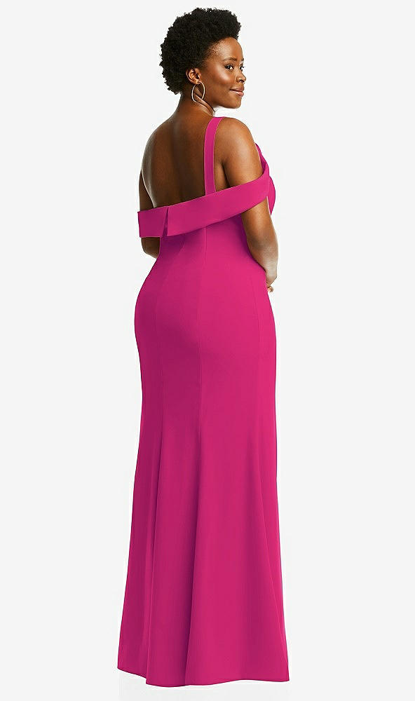 Back View - Think Pink One-Shoulder Draped Cuff Maxi Dress with Front Slit