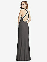 Front View Thumbnail - Caviar Gray High-Neck Halter Dress with Twist Criss Cross Back 