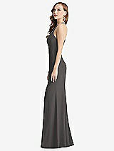 Side View Thumbnail - Caviar Gray High-Neck Halter Dress with Twist Criss Cross Back 
