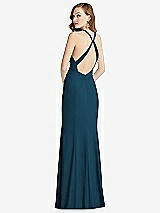Front View Thumbnail - Atlantic Blue High-Neck Halter Dress with Twist Criss Cross Back 