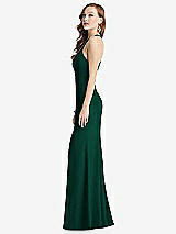 Side View Thumbnail - Hunter Green High-Neck Halter Dress with Twist Criss Cross Back 