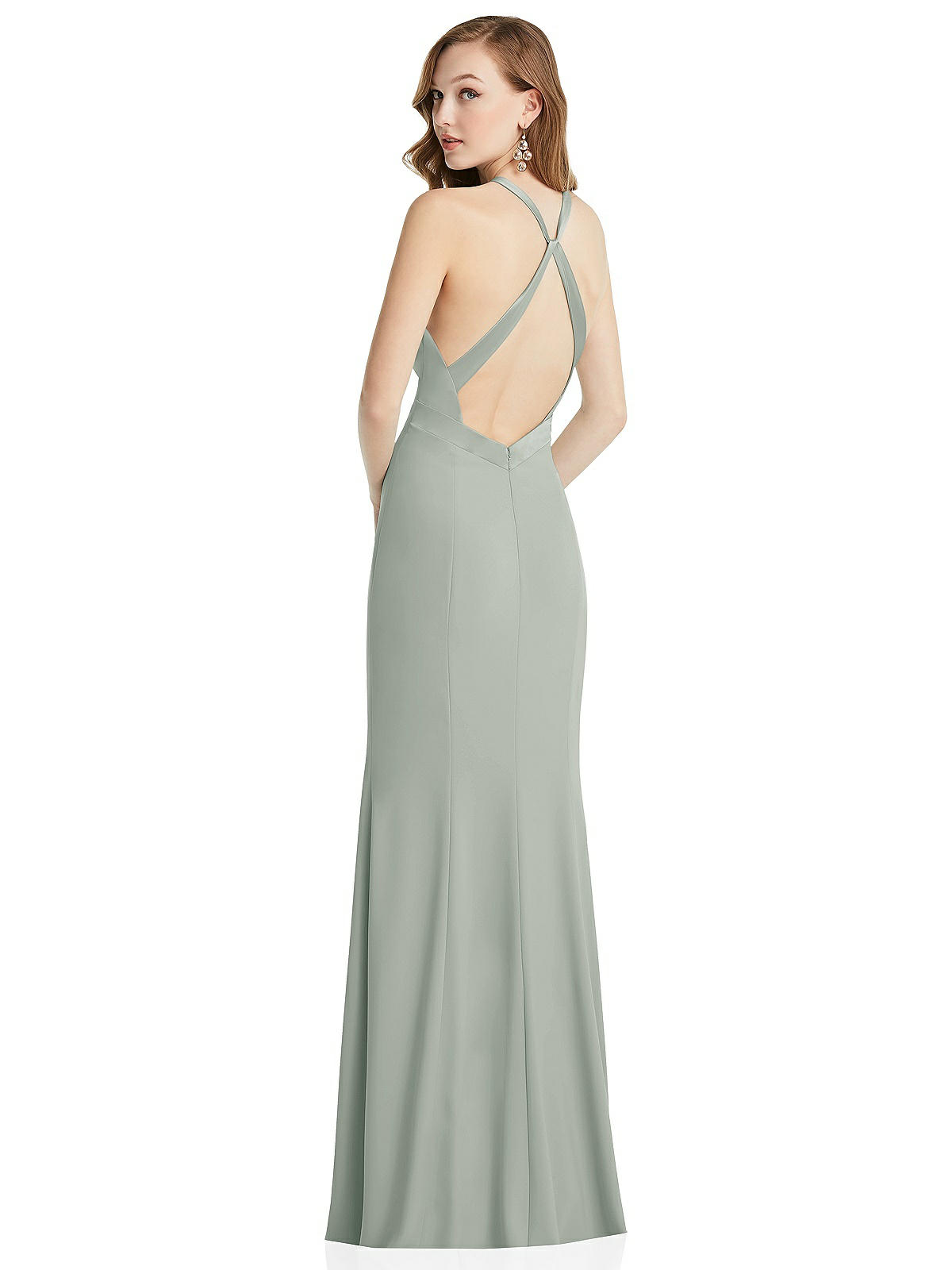 High-neck Halter Bridesmaid Dress With Twist Criss Cross Back In Willow ...