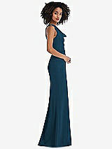 Side View Thumbnail - Atlantic Blue One-Shoulder Draped Cowl-Neck Maxi Dress