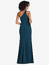 Rear View Thumbnail - Atlantic Blue One-Shoulder Draped Cowl-Neck Maxi Dress
