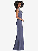 Side View Thumbnail - French Blue One-Shoulder Draped Cowl-Neck Maxi Dress
