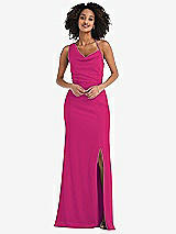 Front View Thumbnail - Think Pink One-Shoulder Draped Cowl-Neck Maxi Dress