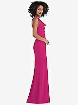 Side View Thumbnail - Think Pink One-Shoulder Draped Cowl-Neck Maxi Dress