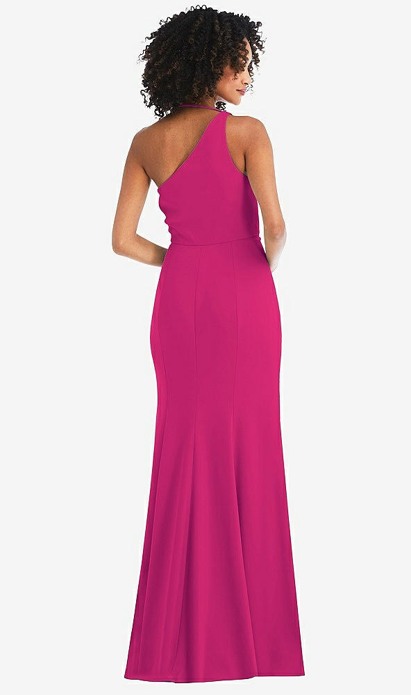 Back View - Think Pink One-Shoulder Draped Cowl-Neck Maxi Dress
