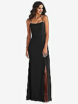 Front View Thumbnail - Black Spaghetti Strap Tie Halter Backless Trumpet Gown
