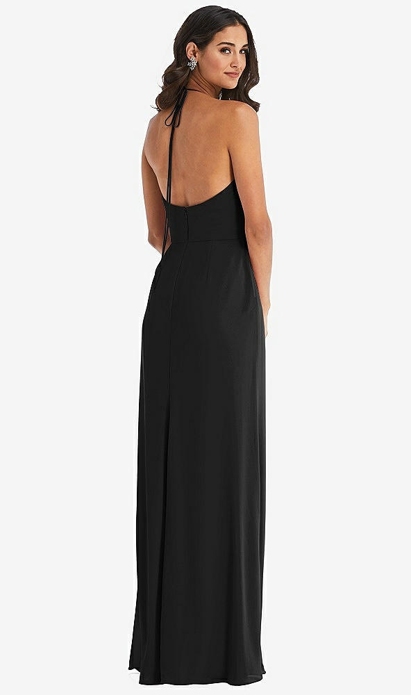 Back View - Black Spaghetti Strap Tie Halter Backless Trumpet Gown