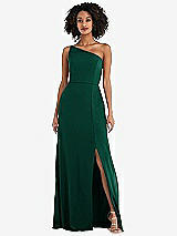 Alt View 1 Thumbnail - Hunter Green Skinny One-Shoulder Trumpet Gown with Front Slit