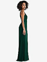Alt View 2 Thumbnail - Hunter Green Skinny One-Shoulder Trumpet Gown with Front Slit