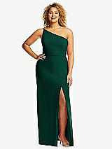 Front View Thumbnail - Hunter Green Skinny One-Shoulder Trumpet Gown with Front Slit