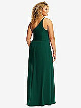 Rear View Thumbnail - Hunter Green Skinny One-Shoulder Trumpet Gown with Front Slit