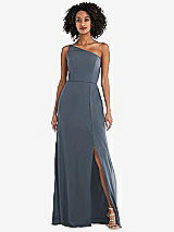 Alt View 1 Thumbnail - Silverstone Skinny One-Shoulder Trumpet Gown with Front Slit
