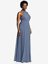 Side View Thumbnail - Larkspur Blue High Neck Halter Backless Maxi Dress