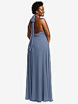 Rear View Thumbnail - Larkspur Blue High Neck Halter Backless Maxi Dress