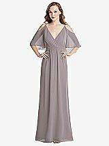 Alt View 1 Thumbnail - Cashmere Gray Convertible Cold-Shoulder Draped Wrap Maxi Dress