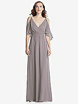 Front View Thumbnail - Cashmere Gray Convertible Cold-Shoulder Draped Wrap Maxi Dress