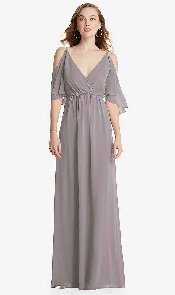 Front View - Cashmere Gray Convertible Cold-Shoulder Draped Wrap Maxi Dress