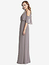 Side View Thumbnail - Cashmere Gray Convertible Cold-Shoulder Draped Wrap Maxi Dress