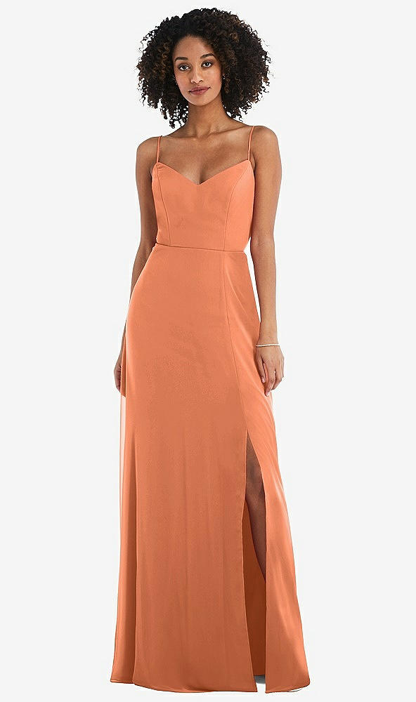 Front View - Sweet Melon Tie-Back Cutout Maxi Dress with Front Slit